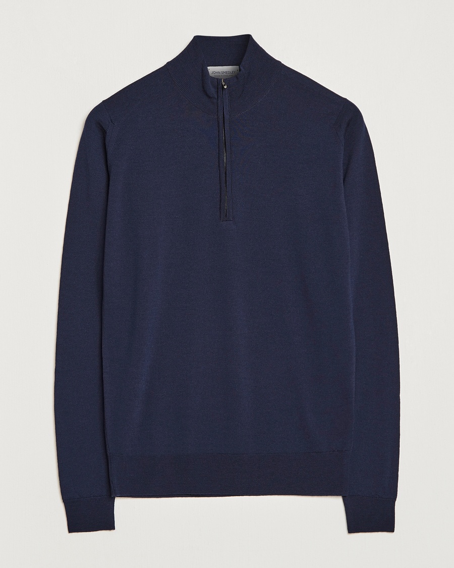 John Smedley Barrow Extra Fine Merino Half Zip Midnight – Blå