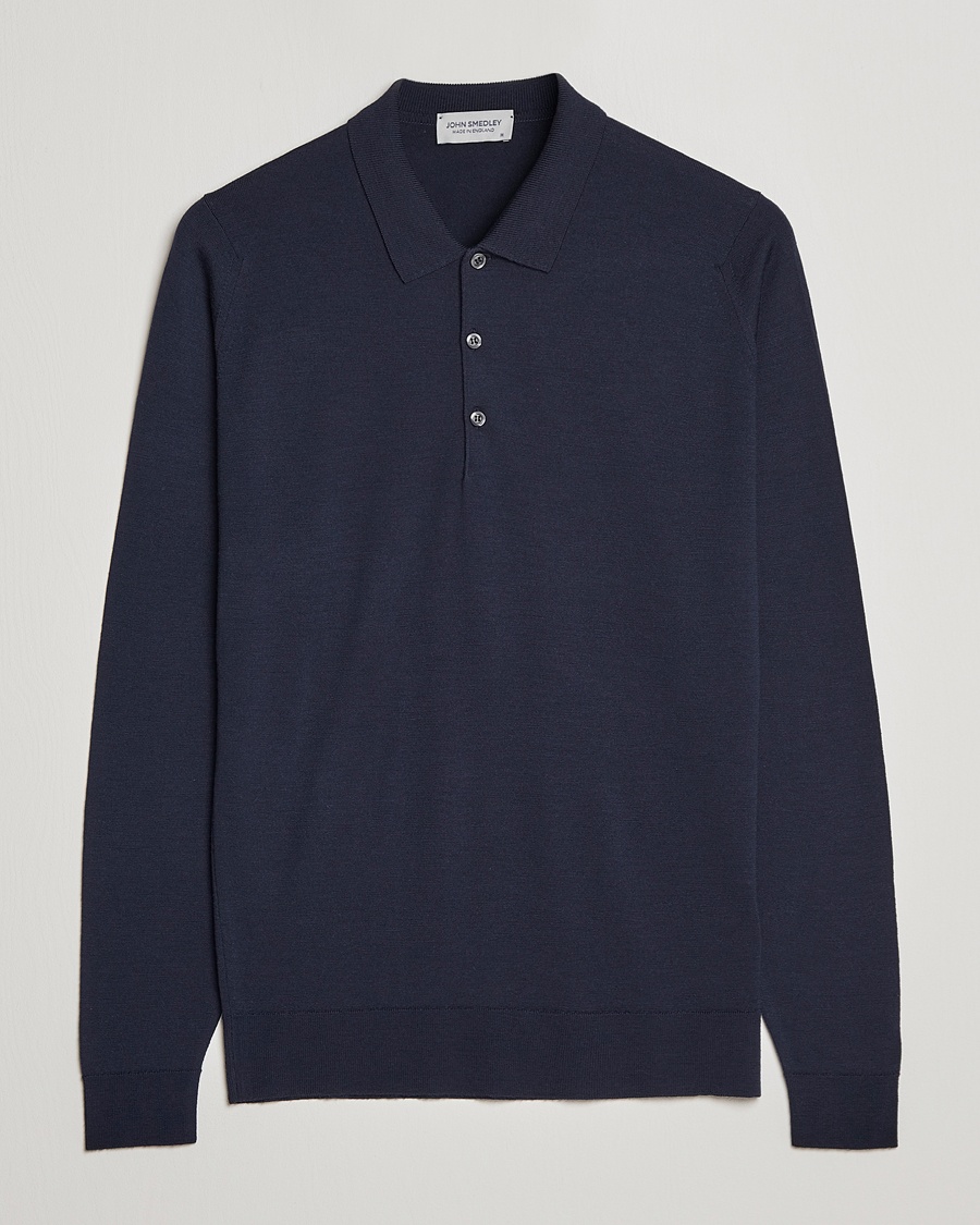John Smedley Belper Extra Fine Merino Polo Pullover Midnight – Blå