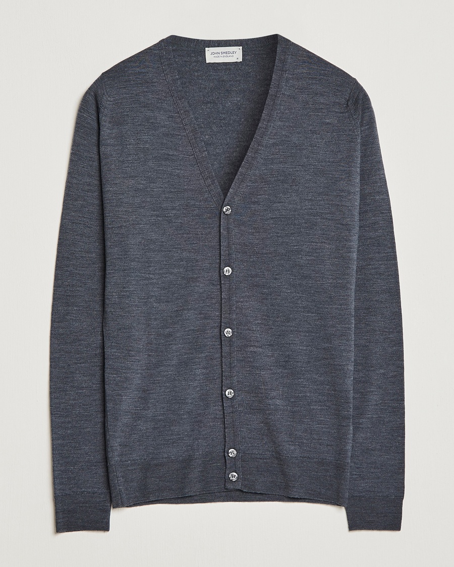 John Smedley Petworth Extra Fine Merino Cardigan Charcoal – Grå
