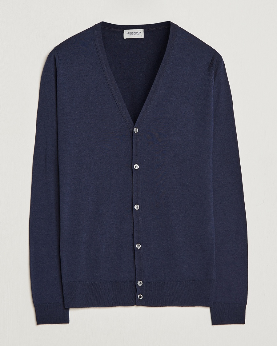 John Smedley Petworth Extra Fine Merino Cardigan Midnight – Blå