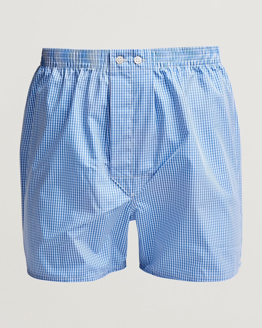 Derek Rose Classic Fit Cotton Boxer Shorts Blue Gingham – Blå