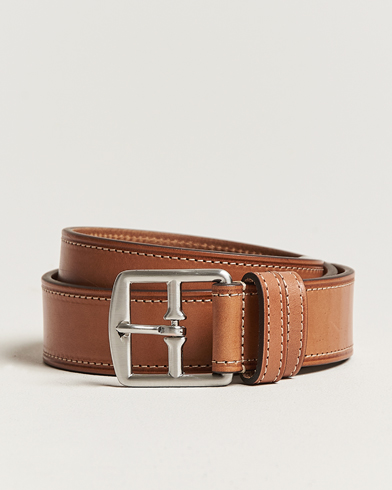 Glat Bælte |  Bridle Stiched 3,5 cm Leather Belt Tan