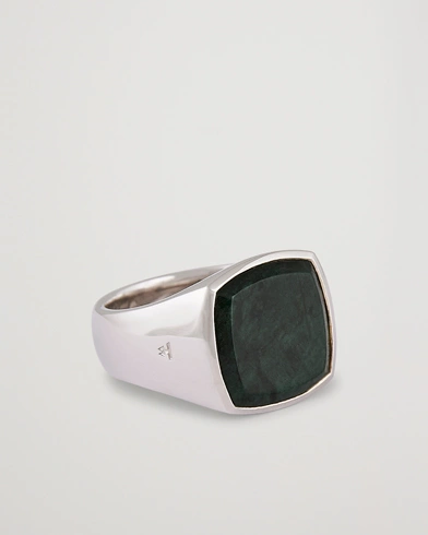 Herre | Ringe | Tom Wood | Cushion Green Marble Ring Silver