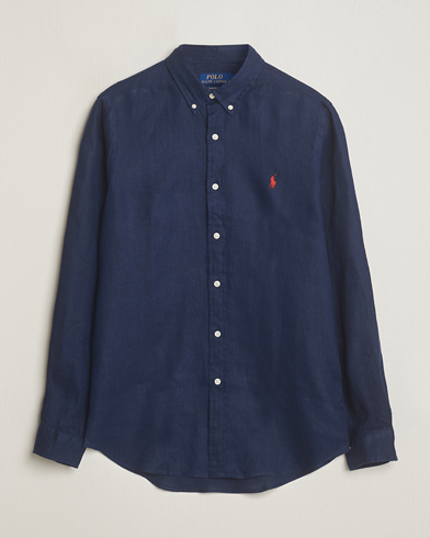 Herre | Gamle produktbilleder | Polo Ralph Lauren | Slim Fit Linen Button Down Shirt Newport Navy