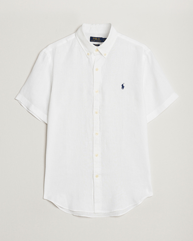 Herre |  | Polo Ralph Lauren | Slim Fit Linen Short Sleeve Shirt White