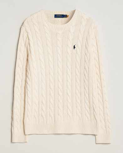 Herre | Strikkede trøjer | Polo Ralph Lauren | Cotton Cable Crew Neck Pullover Andover Cream
