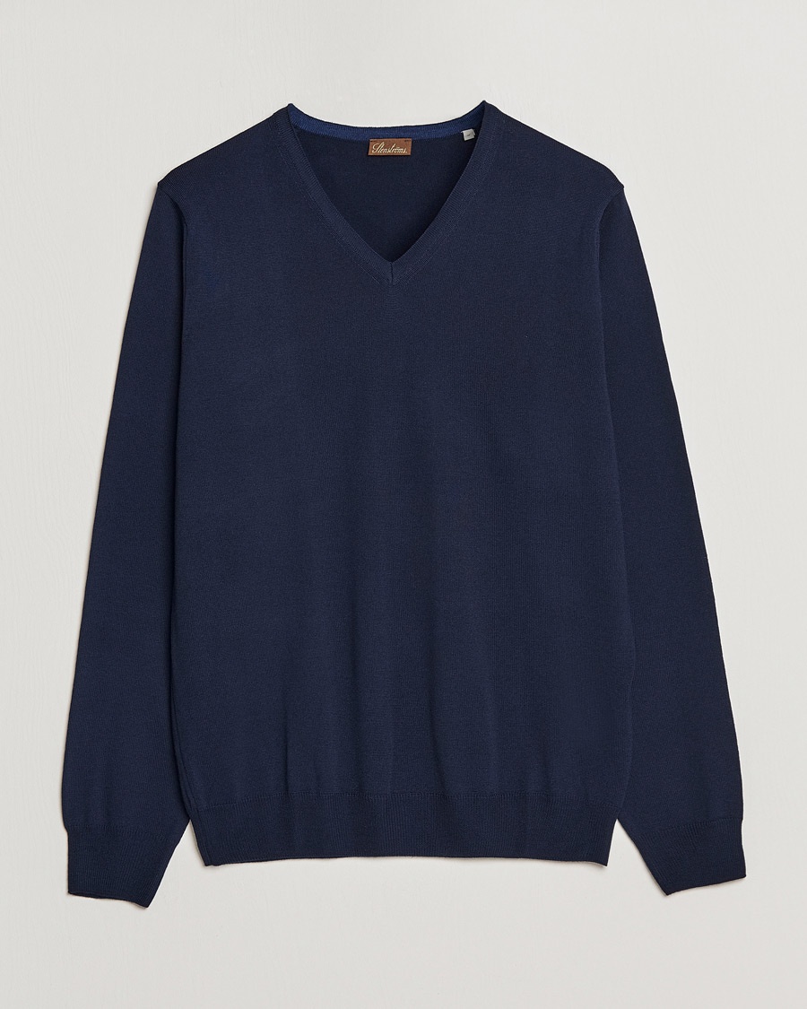 Stenströms Merino V-Neck Navy – Blå