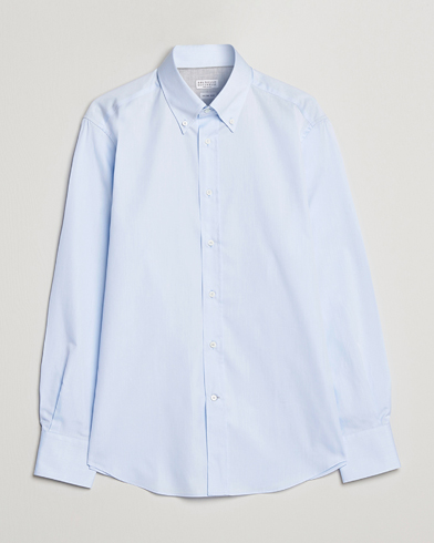 Herre | Quiet Luxury | Brunello Cucinelli | Slim Fit Twill Button Down Shirt Light Blue