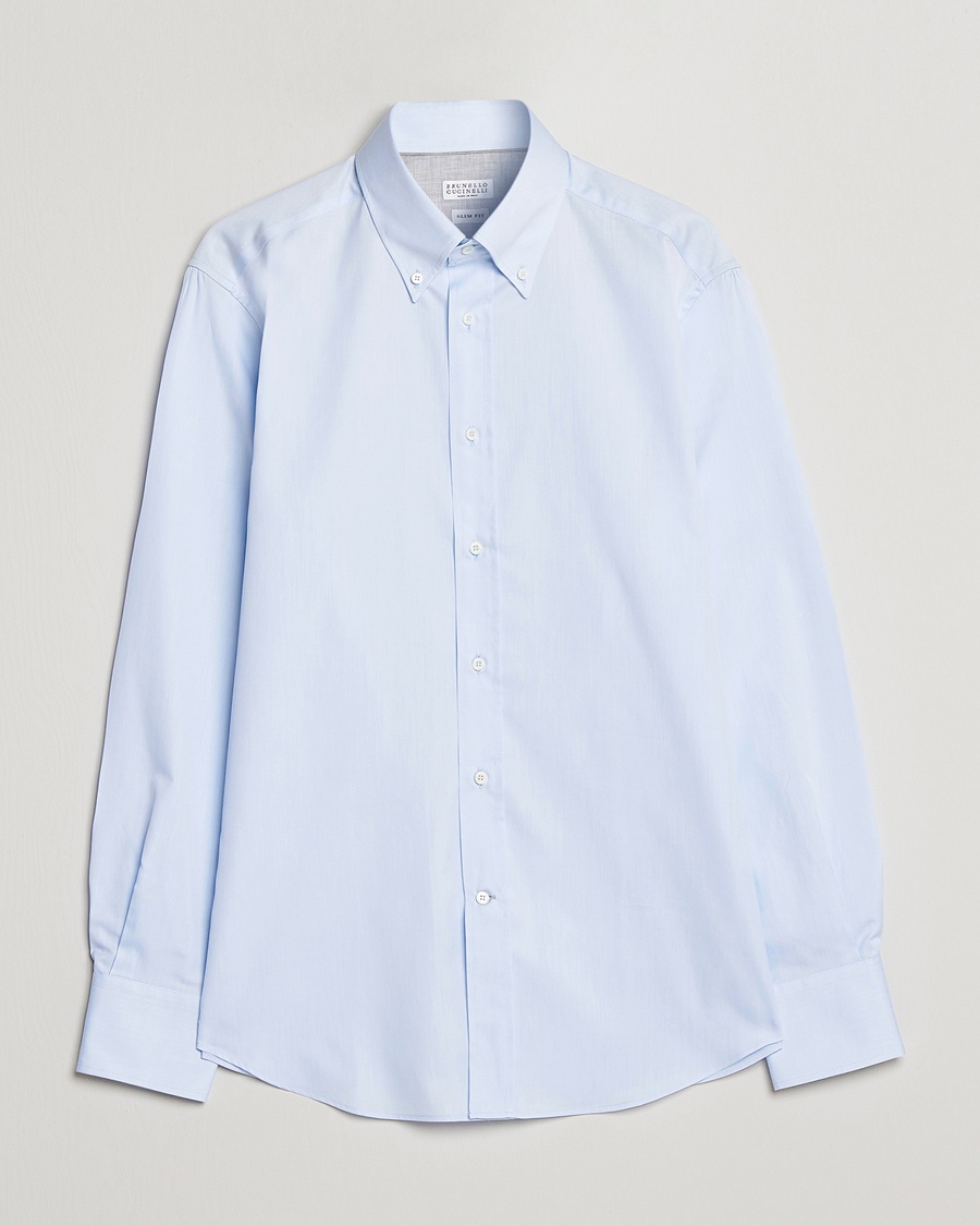  Slim Fit Twill Button Down Shirt Light Blue