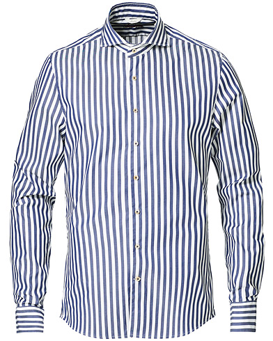 Casualskjorter |  Slimline Washed Bold Striped Cut Away Shirt Dark Blue