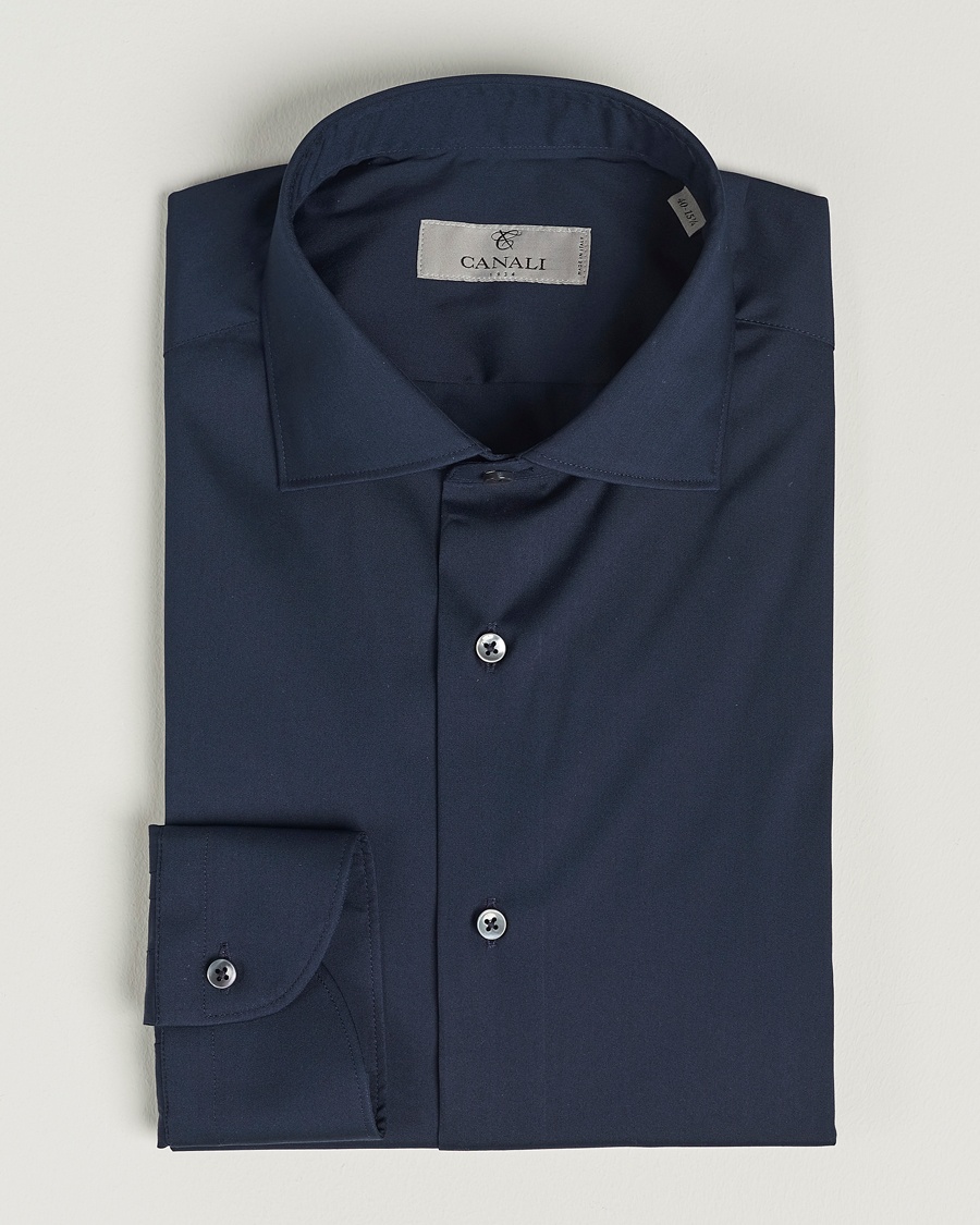 Herre | Canali | Canali | Slim Fit Cotton/Stretch Shirt Navy