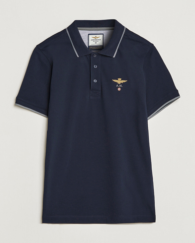 Herre | Polotrøjer | Aeronautica Militare | Garment Dyed Cotton Polo Blue Black