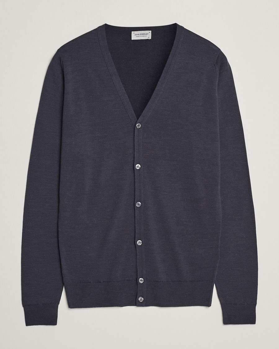 John Smedley Petworth Extra Fine Merino Cardigan Hepburn Smoke – Grå