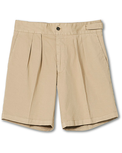  Double Pleated Cotton Shorts Beige