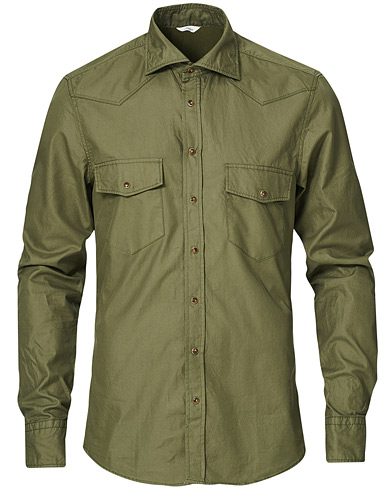 Casualskjorter |  Slimline Garment Washed Pocket Shirt Green