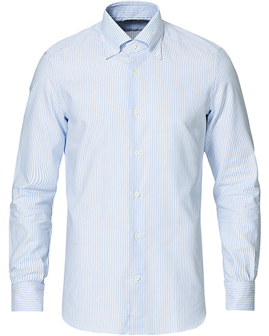 Herre |  | Mazzarelli | Soft Button Down Stripe Oxford Shirt Light Blue