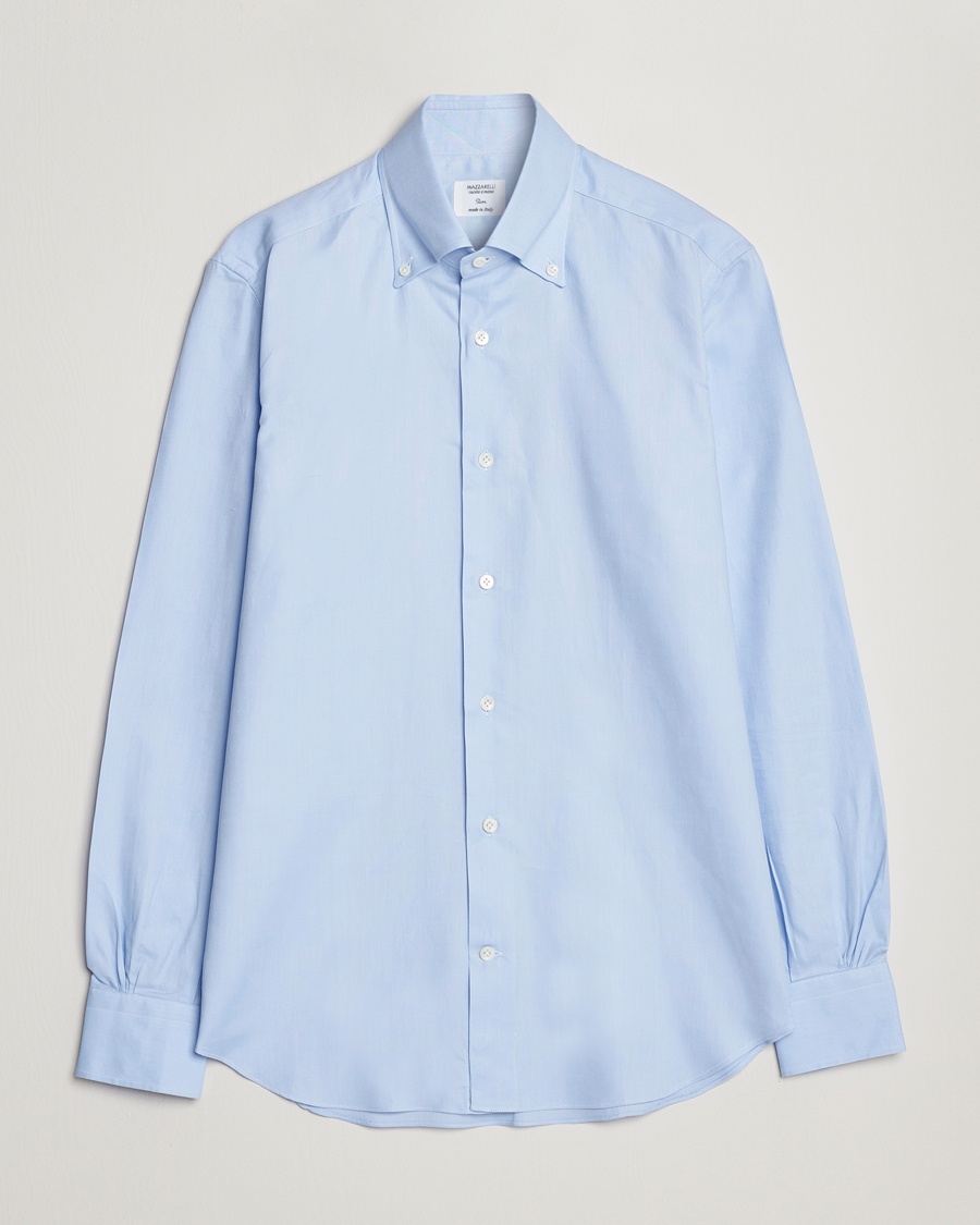 Mazzarelli Soft Oxford Button Down Shirt Light Blue – Blå