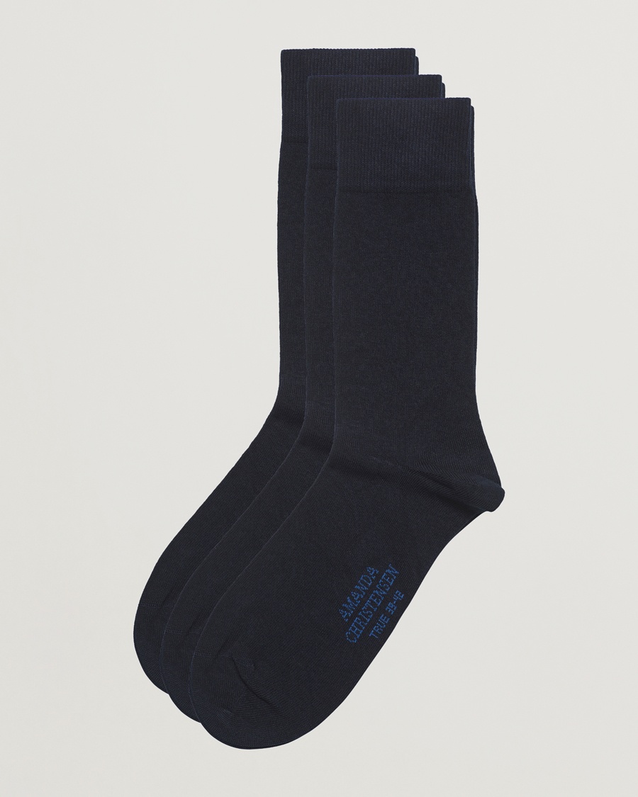 Amanda Christensen 3-Pack True Cotton Socks Dark Navy – Blå