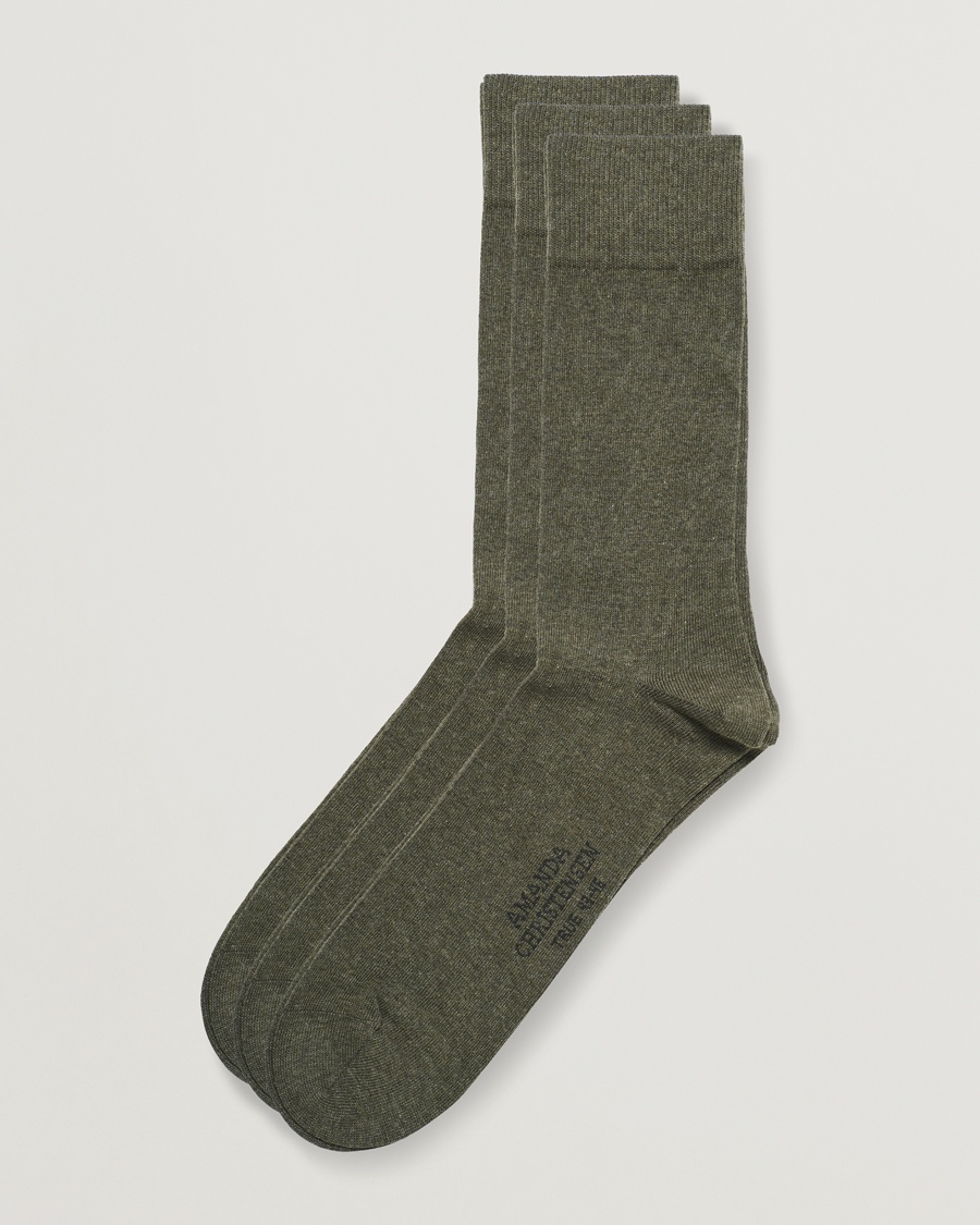 Amanda Christensen 3-Pack True Cotton Socks Olive Melange – Grøn