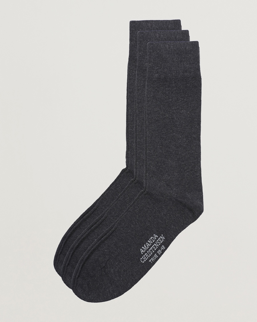 Amanda Christensen 3-Pack True Cotton Socks Antrachite Melange – Grå