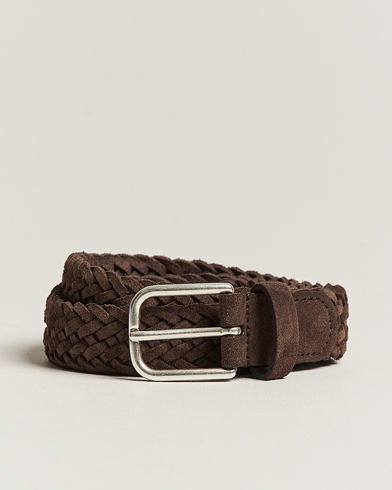 Herre | Italian Department | Anderson's | Woven Suede Belt 3 cm Dark Brown