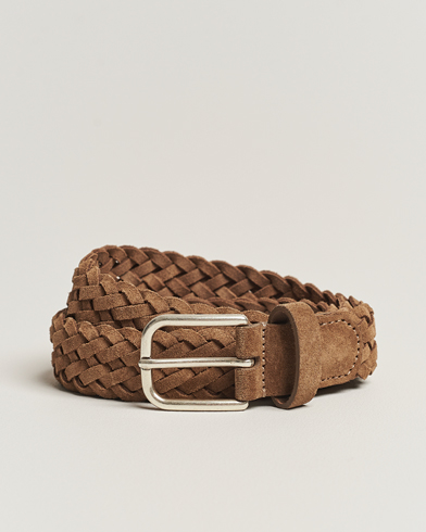 Herre | Italian Department | Anderson's | Woven Suede Belt 3 cm Light Brown