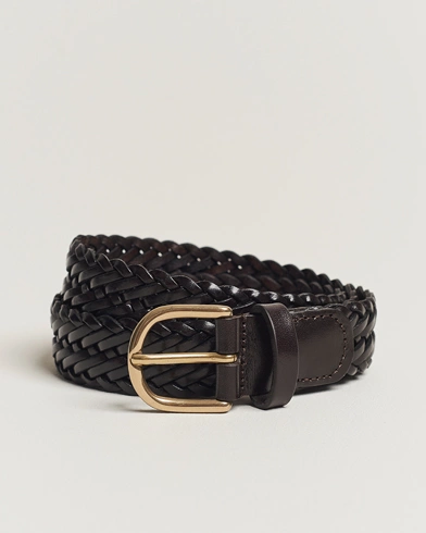 Herre | Italian Department | Anderson's | Woven Leather Belt 3 cm Dark Brown