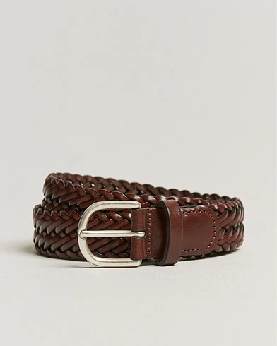 Herre | Tilbehør | Anderson's | Woven Leather Belt 3 cm Cognac