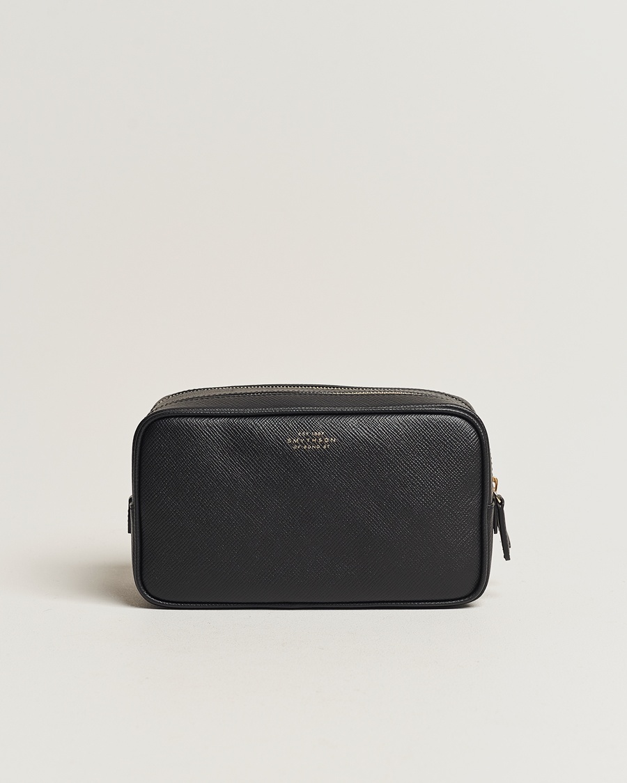 Smythson Panama Double Zip Washbag Black – Sort
