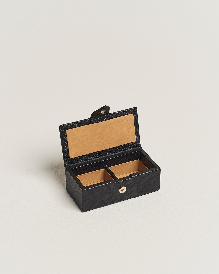 Smythson Panama Mini Cufflink Box Black – Sort