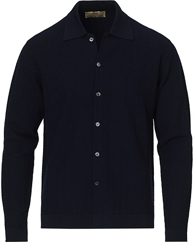 Til den kreative |  Herringbone Wool Knitted Shirt Navy