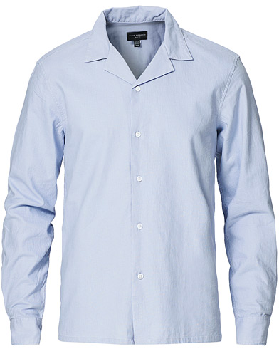 Hørskjorter |  Long Sleeve Linen Club Collar Shirt Light Blue