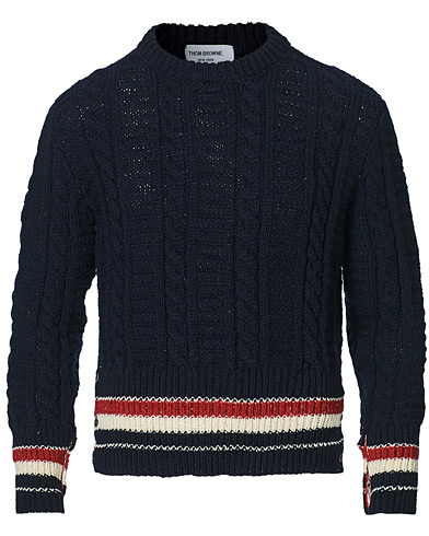 Strikkede trøjer |  Filey Cable Crew Neck Sweater Navy
