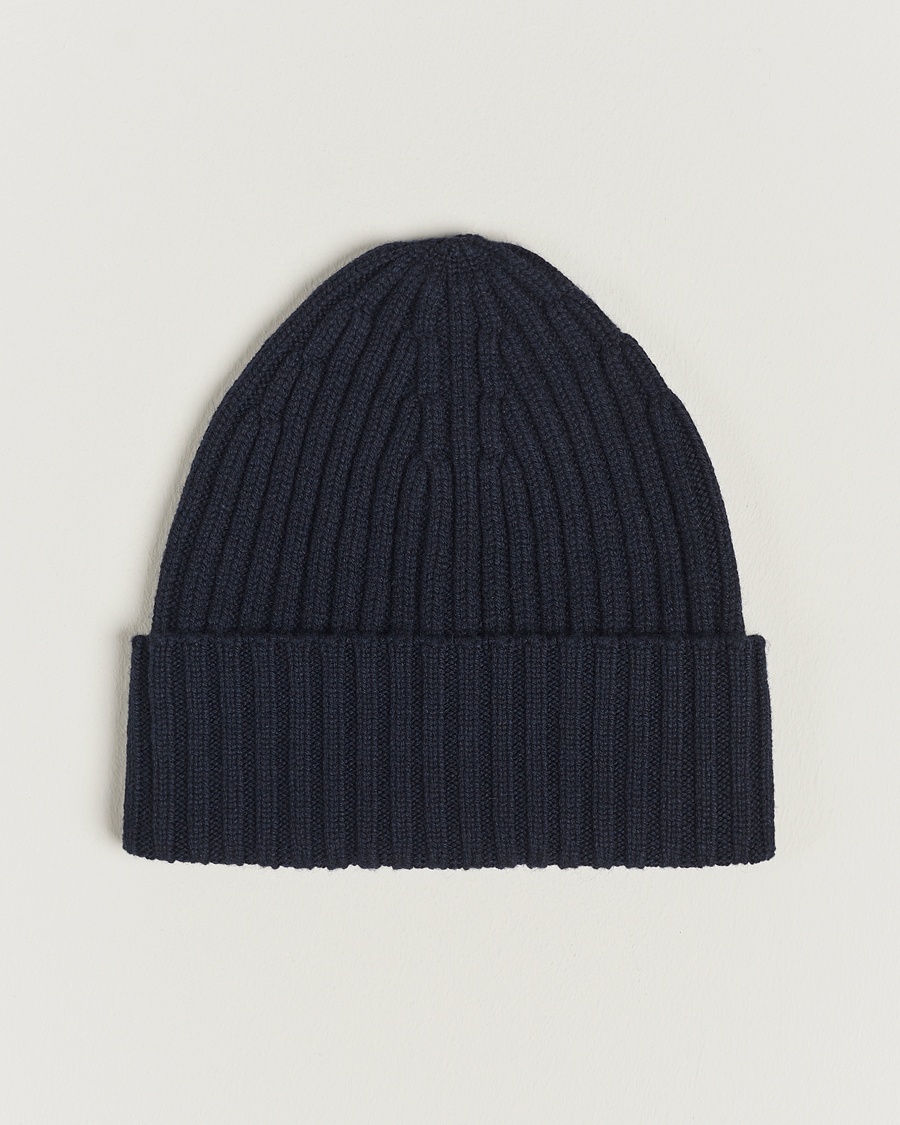 Piacenza Cashmere Ribbed Cashmere Beanie Navy – Blå
