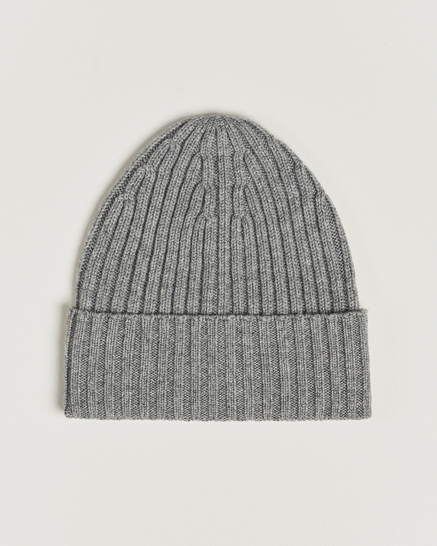 Piacenza Cashmere Ribbed Cashmere Beanie Grey Melange – Grå