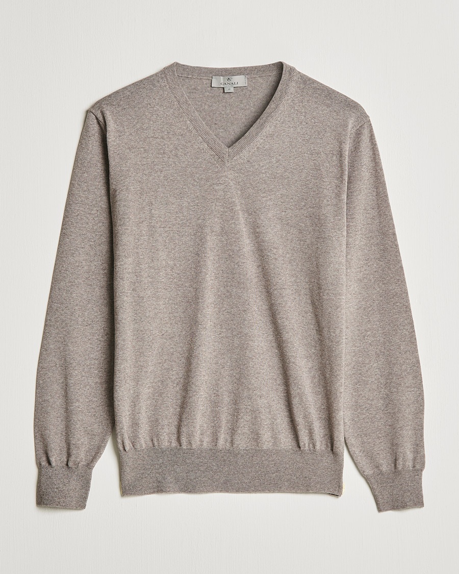 Canali Merino Wool V-Neck Taupe