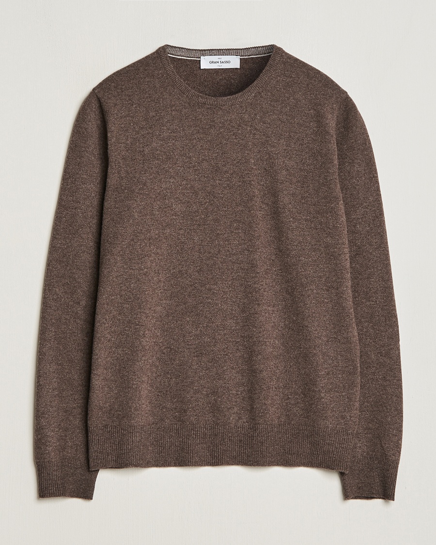  Gran Sasso Wool/Cashmere Crew Neck Dark Brown Melange – Brun