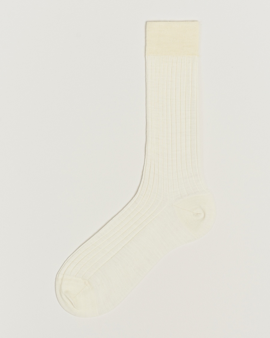 Bresciani Wool/Nylon Ribbed Short Socks White – Hvid