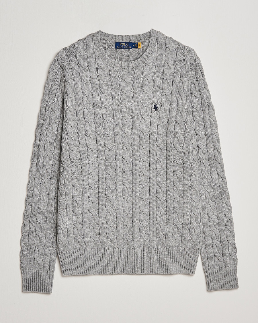 Polo Ralph Cotton Cable Pullover Fawn Grey Heather - CareOfCarl.dk