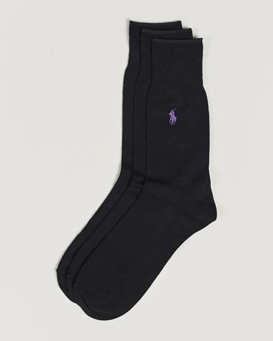 Herre | Preppy Authentic | Polo Ralph Lauren | 3-Pack Mercerized Cotton Socks Black