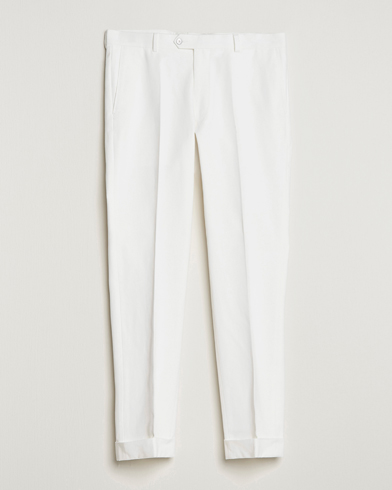 Herre | Bukser | Oscar Jacobson | Denz Brushed Cotton Turn Up Trousers Off White