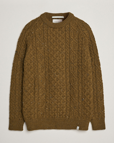 Herre | Strikkede trøjer | Peregrine | Hudson Wool Aran Knitted Jumper Khaki