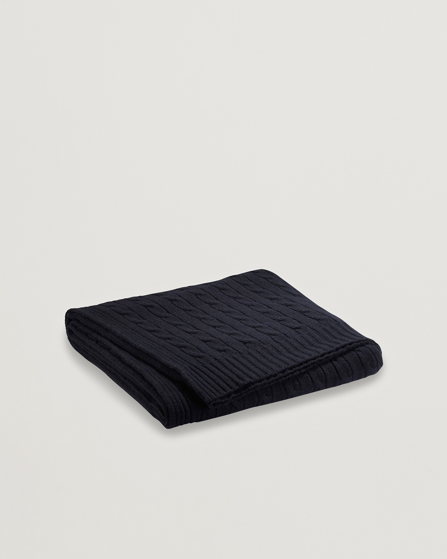 Ralph Lauren Home Cable Knitted Cashmere Throw Midnight Black – Sort