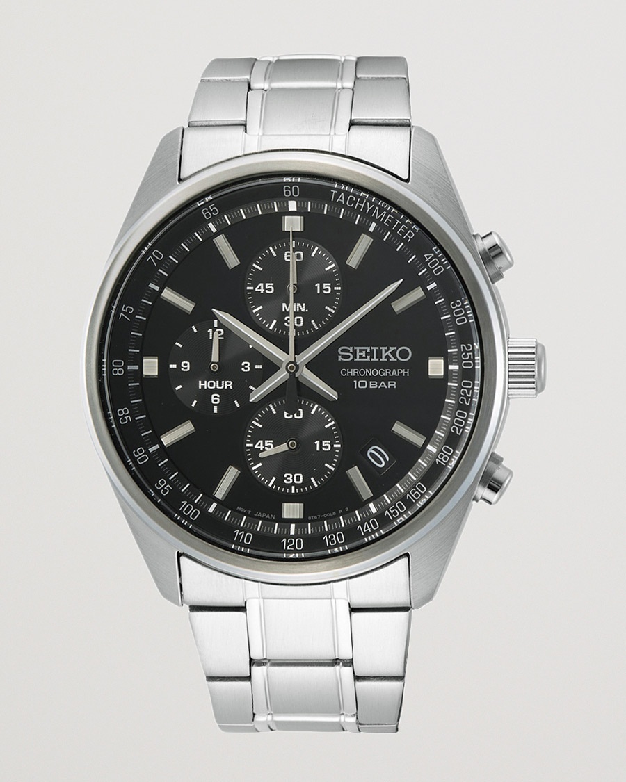 Seiko Chronograph 42mm Steel Black Dial – Sort