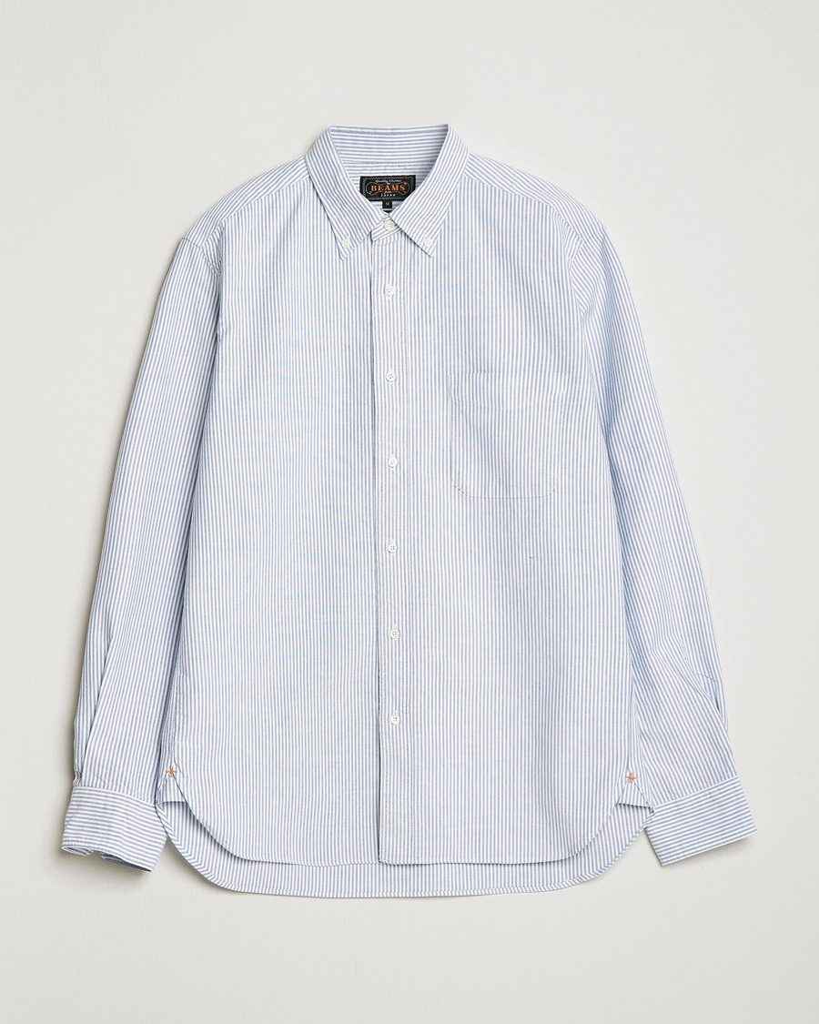 BEAMS PLUS Oxford Button Down Shirt Blue Stripe – Blå
