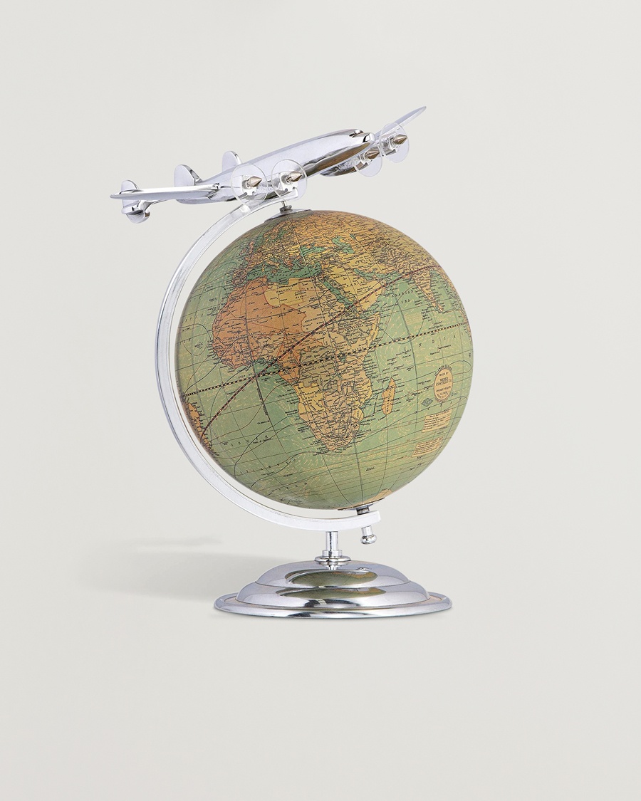 Authentic Models On Top Of The World Globe and Plane Silver – Sølv