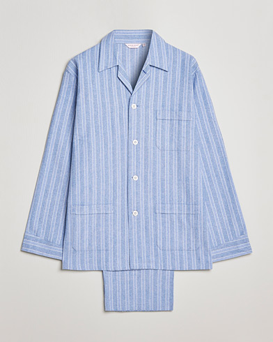 Herre | Loungewear | Derek Rose | Brushed Cotton Flannel Striped Pyjama Set Blue