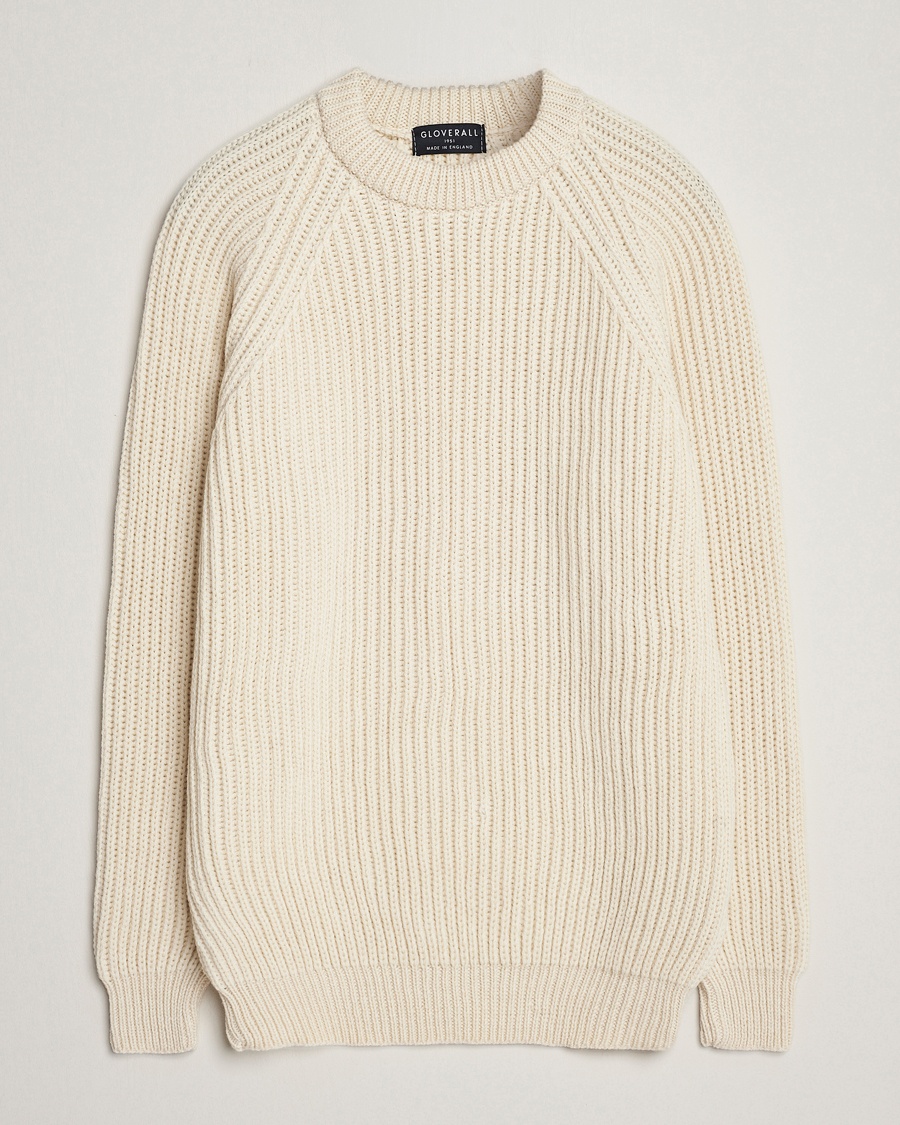 Herre | Afdelinger | Gloverall | Fisherman Rib Chunky Wool Crew Ecru