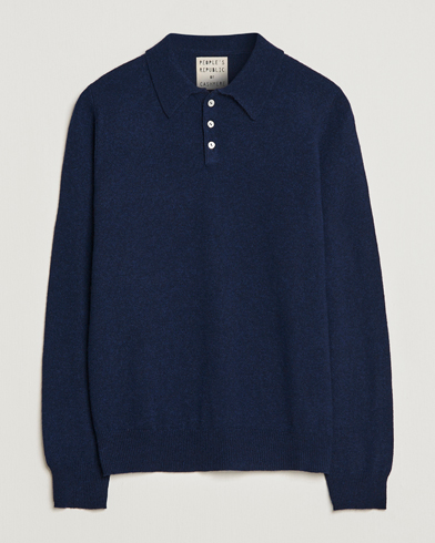 Herre | Afdelinger | People's Republic of Cashmere | Cashmere Long Sleeve Polo Navy