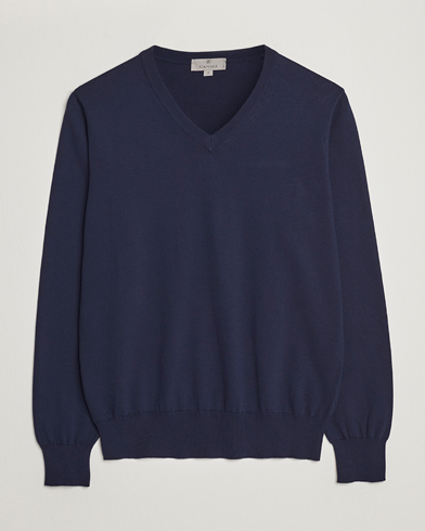 Pullovers med v-hals |  Cotton V-Neck Pullover Navy